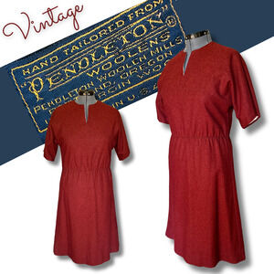 Vintage 50s 60s Pendleton Midi Dress Burgundy Wool Midcentury Rockabilly Modest